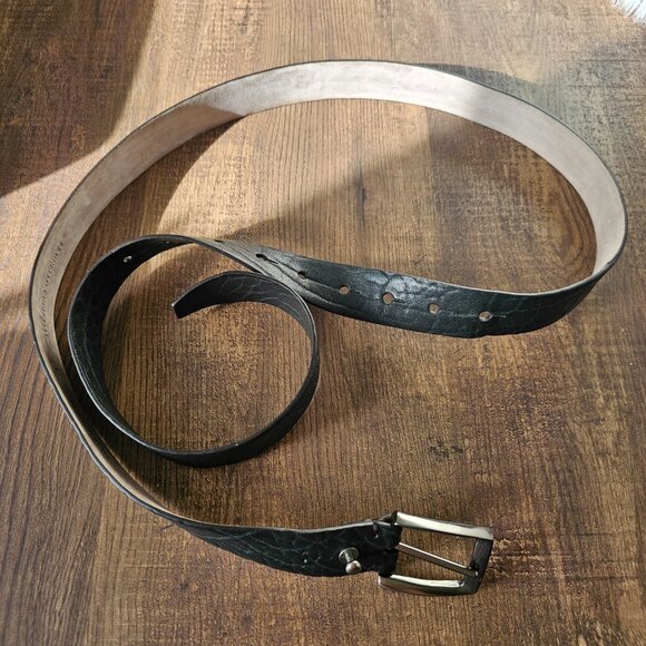 Brunello Cucinelli Gunmetal Buckle Crackled Leather Long Loop Pull Through Belt - Picture 2 of 14